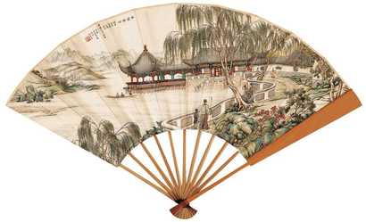 白宗魏 丙寅（1926年）作 水阁联吟 成扇